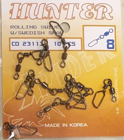 HUNTER BN  RollingSwivel with clasp 8# 10stk